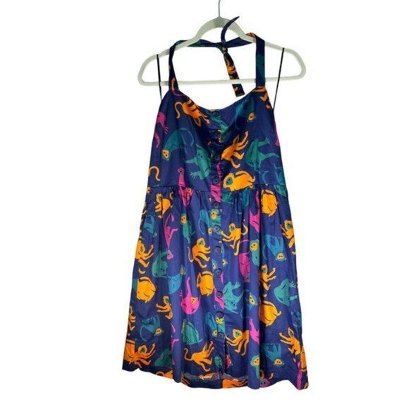 Modcloth Just Swinging By Fit & Flare Dress Size 14 Blue Monkey Print  Womens Su - Picture 3 of 8